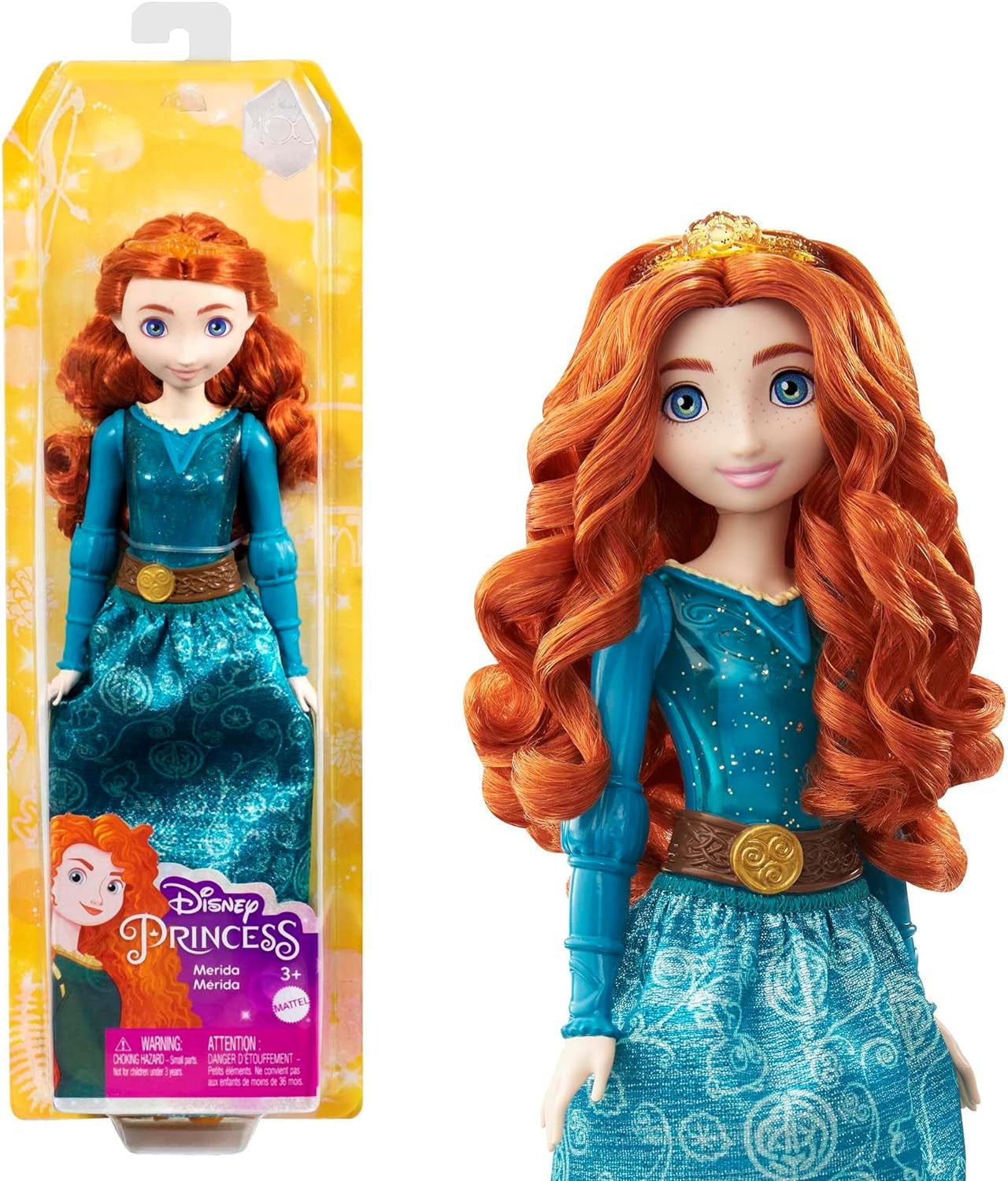 Mattel DISNEY Princesse Aurore - Poupée avec tenue typique, chaussures et diadème détachables, haut scintillant et jupe amovible à motifs, cheveux longs à coiffer, HLW09 Naty Shop Merida Dolls