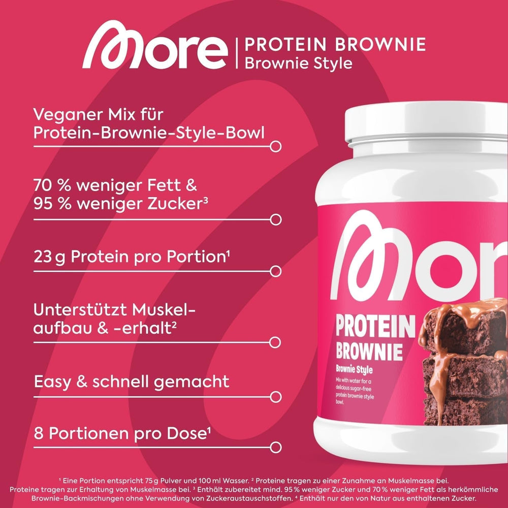 MORE Protein Brownie, 600G, Vegan Backmischung Für Brownies Mit Der Extra Portion Protein, Geprüfte Qualität - Made in Germany Mélange pour la pâtisserie et la cuisine Naty Shop