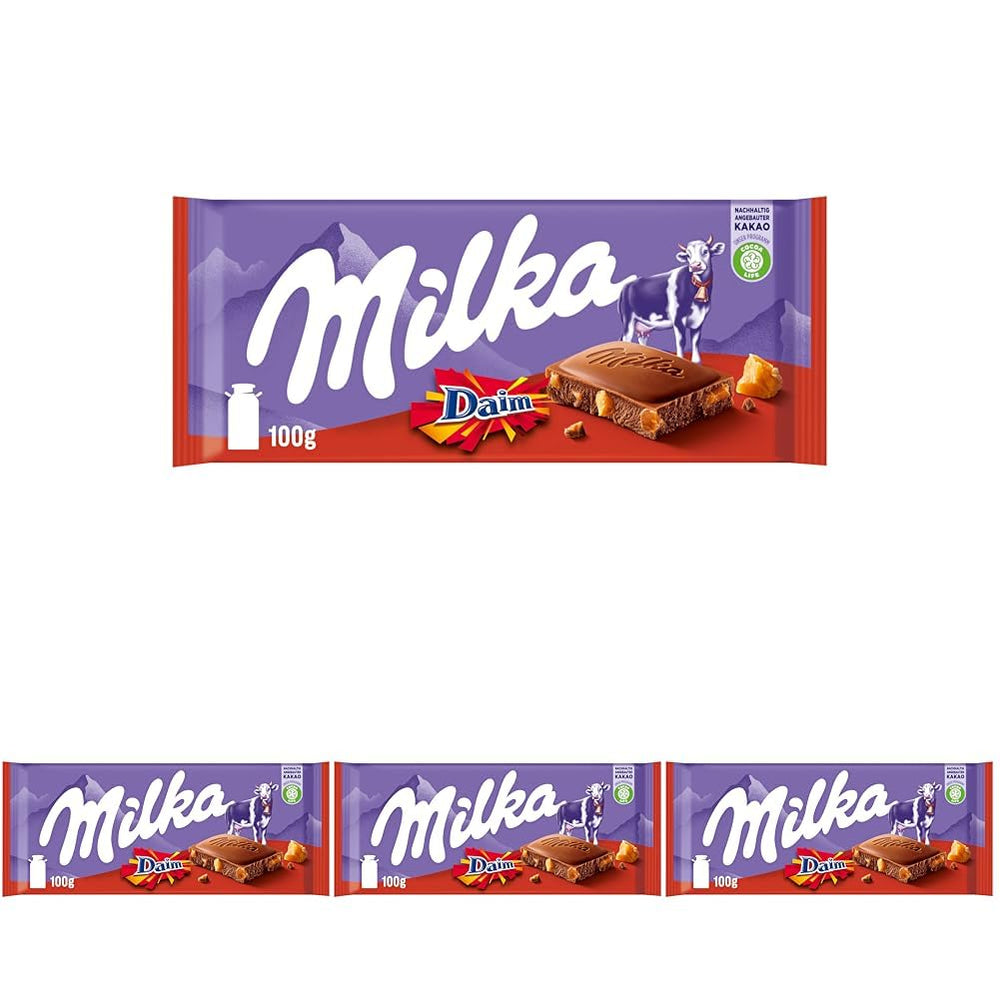 & Daim 1 x 100g I Chocolat au lait alpin I Aux morceaux de caramel et amandes I Chocolat au lait 100% alpin I Tablette de chocolat au Daim (Pack de 4)