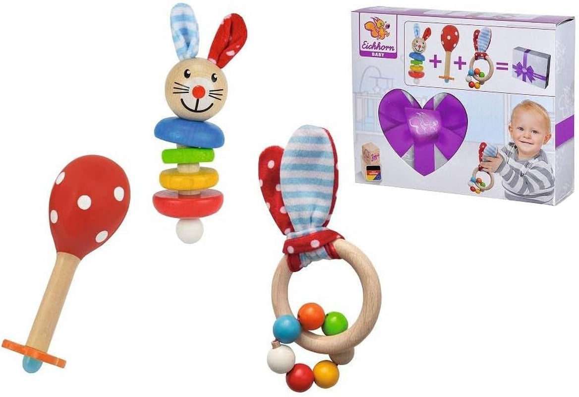 Eichhorn 100017045 - Coffret cadeau / entrée bébé avec maraca, jouet sonore et jouet à motif lapin, 3 pièces, à partir de 3 mois Jouets Bebe Naty Shop
