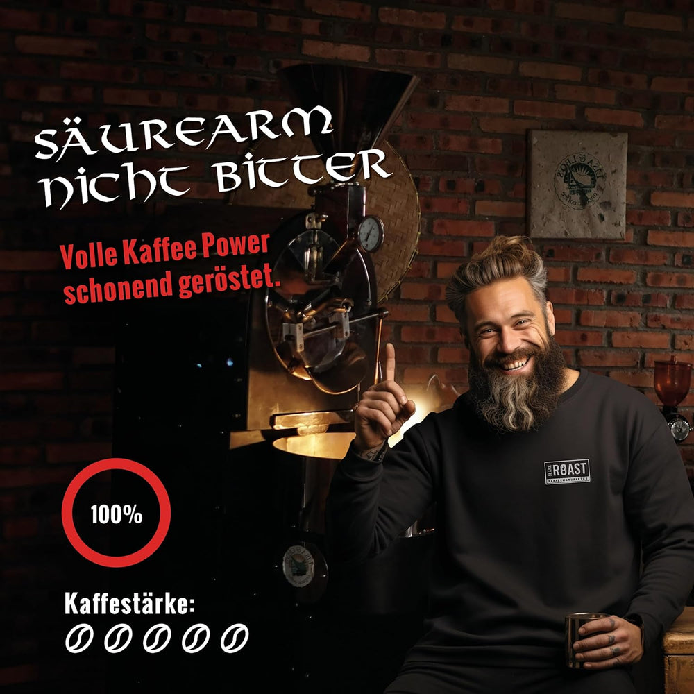 Rôti vierge - GUNNAR - 1kg - Café de Bohême entier extra fort - Kräftige Robusta-Röstung - 494mg Kaffein je Tasse - Würzig & Kraftvoll mit Noten von dunkler Schokolade - Säurearm
