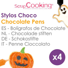 Scrapcooking - Lot de 4 crayons de chocolat Halloween - Noir, orange, violet et blanc - Colorants comestibles - Colorant alimentaire pour écrire - Écrire et dessiner sur les desserts, gâteaux et biscuits - 7064