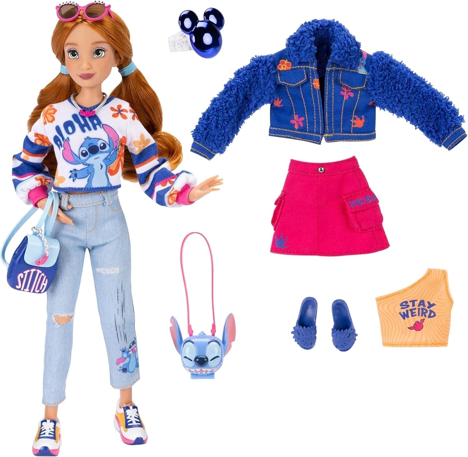 Poupées mannequins Disney ILY 4EVER Stitch avec cheveux rouges 11,5" de haut avec 13 points d'articulation, deux tenues complètes Mix-And-Match et une bague Mickey étincelante pour vous ! Poupées Naty Shop