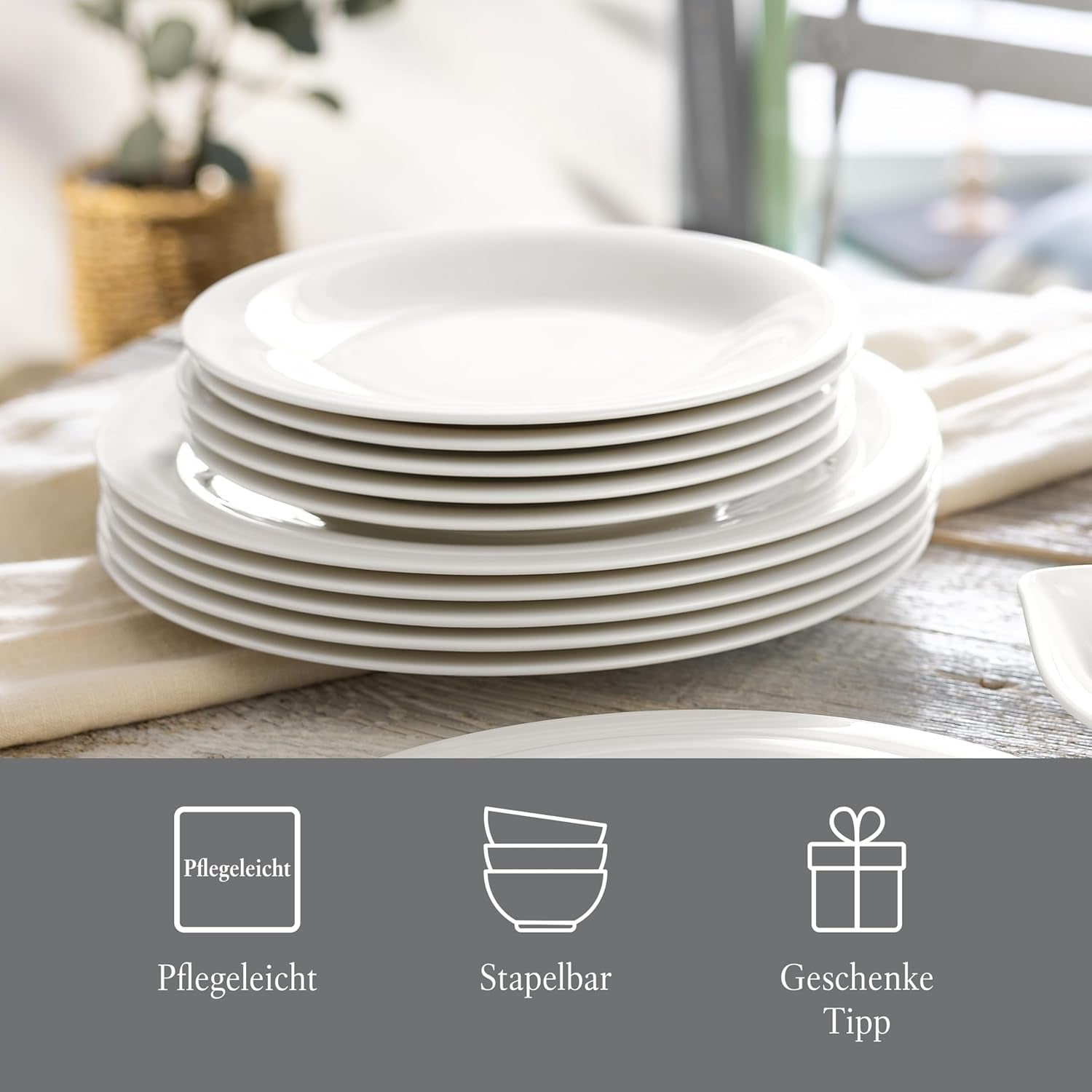 vivo - Villeroy & Boch Group – Service de table Essential Blanc 18 tlg. Blanc, Spülmaschinenfest, Mikrowellensicher, Geschirr Set für 6 Personen, Müslischalen, Speiseteller, Dessertteller, Premium Porzellan