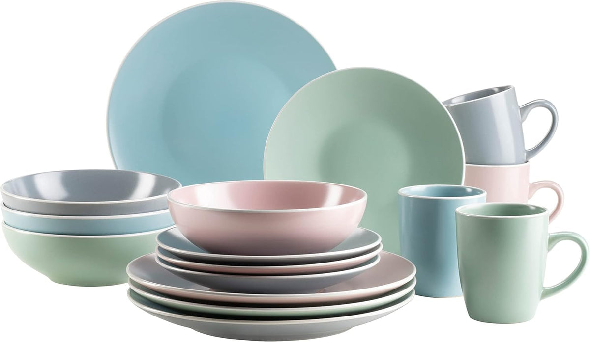 MÄSER 934006 Série Elissa, Modernes Geschirr Set Für 4 Personen in Bunten Mattglasuren Mit Weißem Rand, 16-Teiliges Kombiservice, Steinzeug, Bunt Naty Shop Default Title