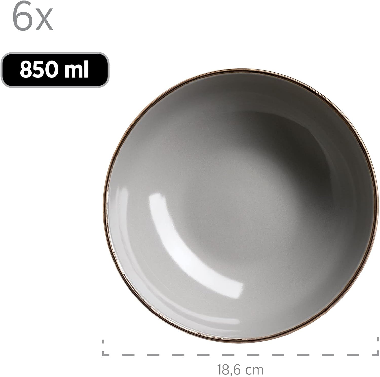 MÄSER Structure en métal, Service de table moderne pour 6 personnes avec structure couleur laiton, Service combiné de 24 pièces avec tasses sans rebord, Grès, Gris