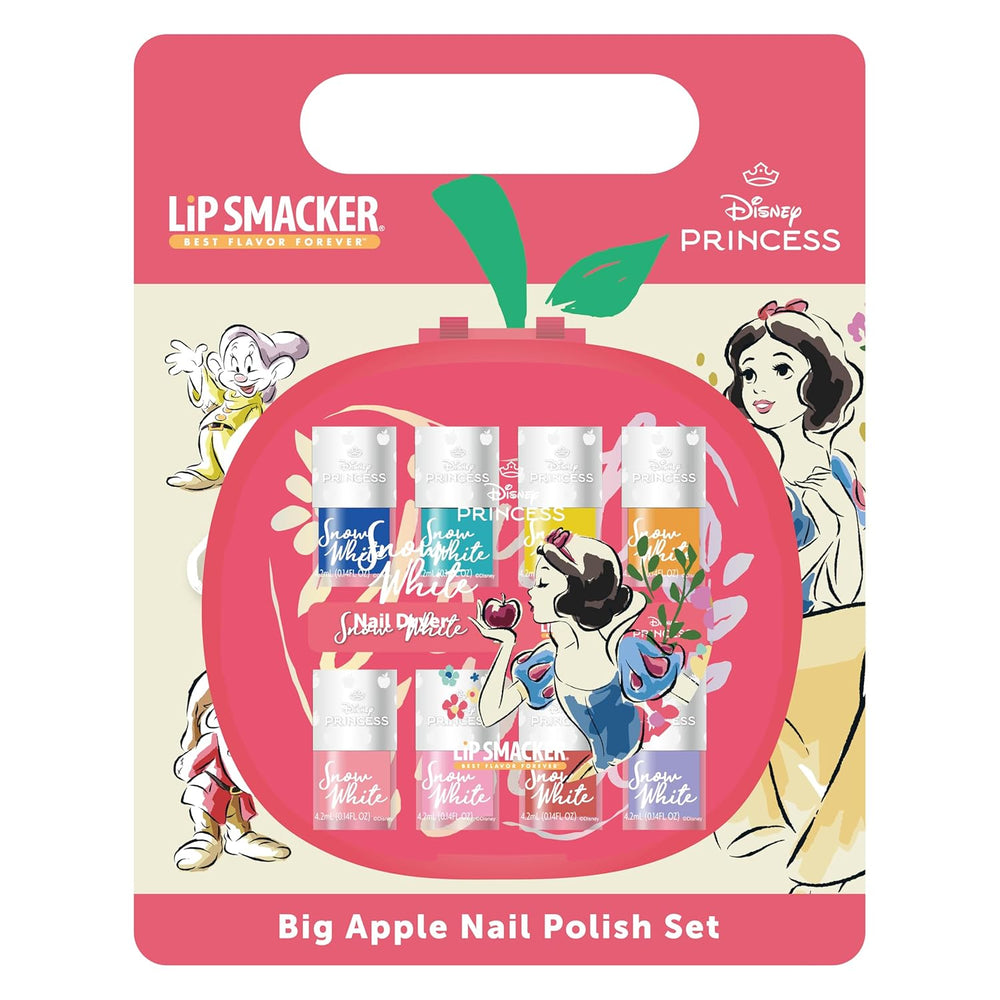 Big Apple Snow White Lip Smacker Ensemble de vernis à ongles 9 pièces pour enfants avec sèche-ongles électrique Disney Princess Vernis à ongles Cadeaux pour enfants