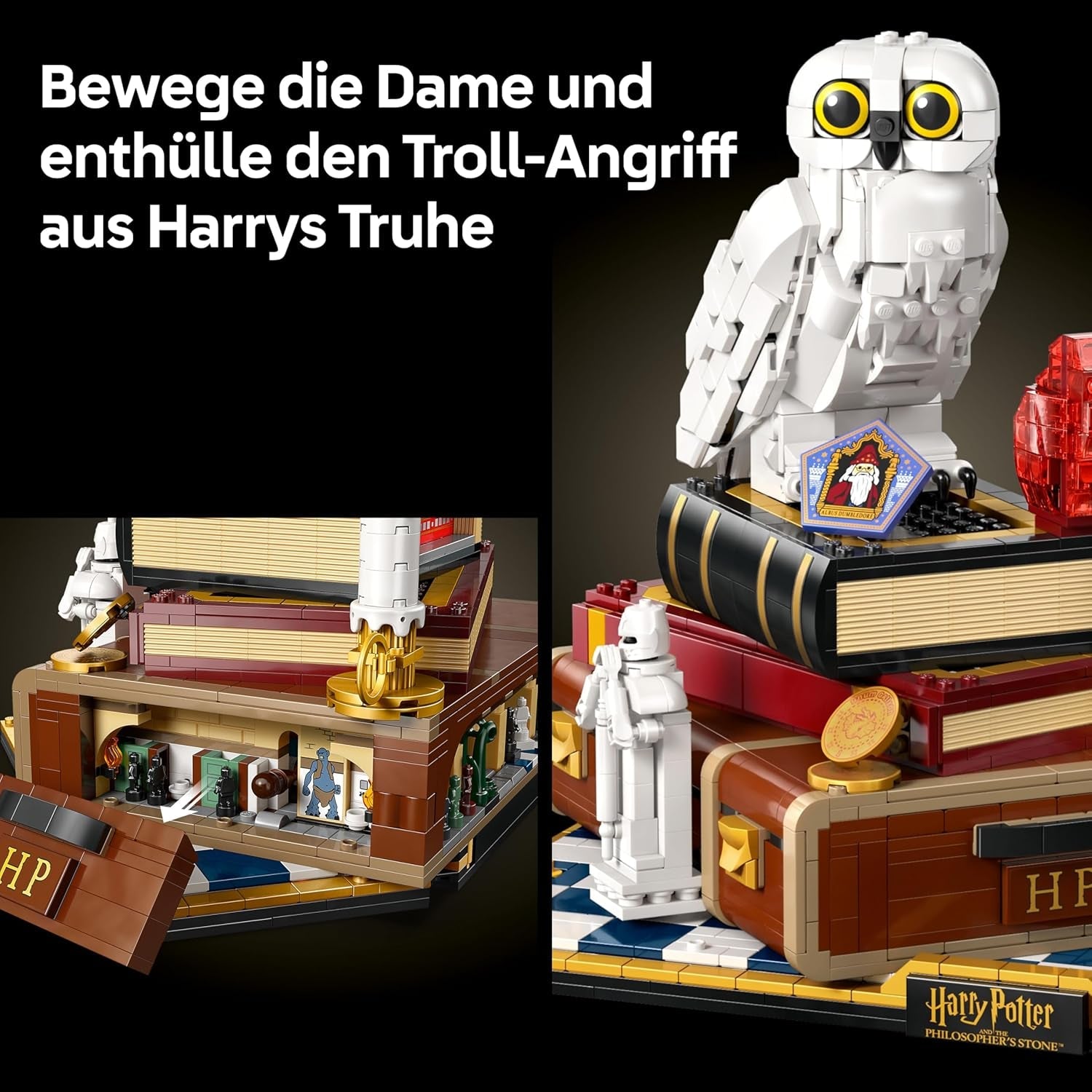 LEGO Harry Potter Stein der Weisen - Sammleredition - DIY Deko - Modellbau mit Miniatur Filmszenen - Hedwig Eulenfigur, 3 Minifiguren - Geschenk zum Vatertag - 76466