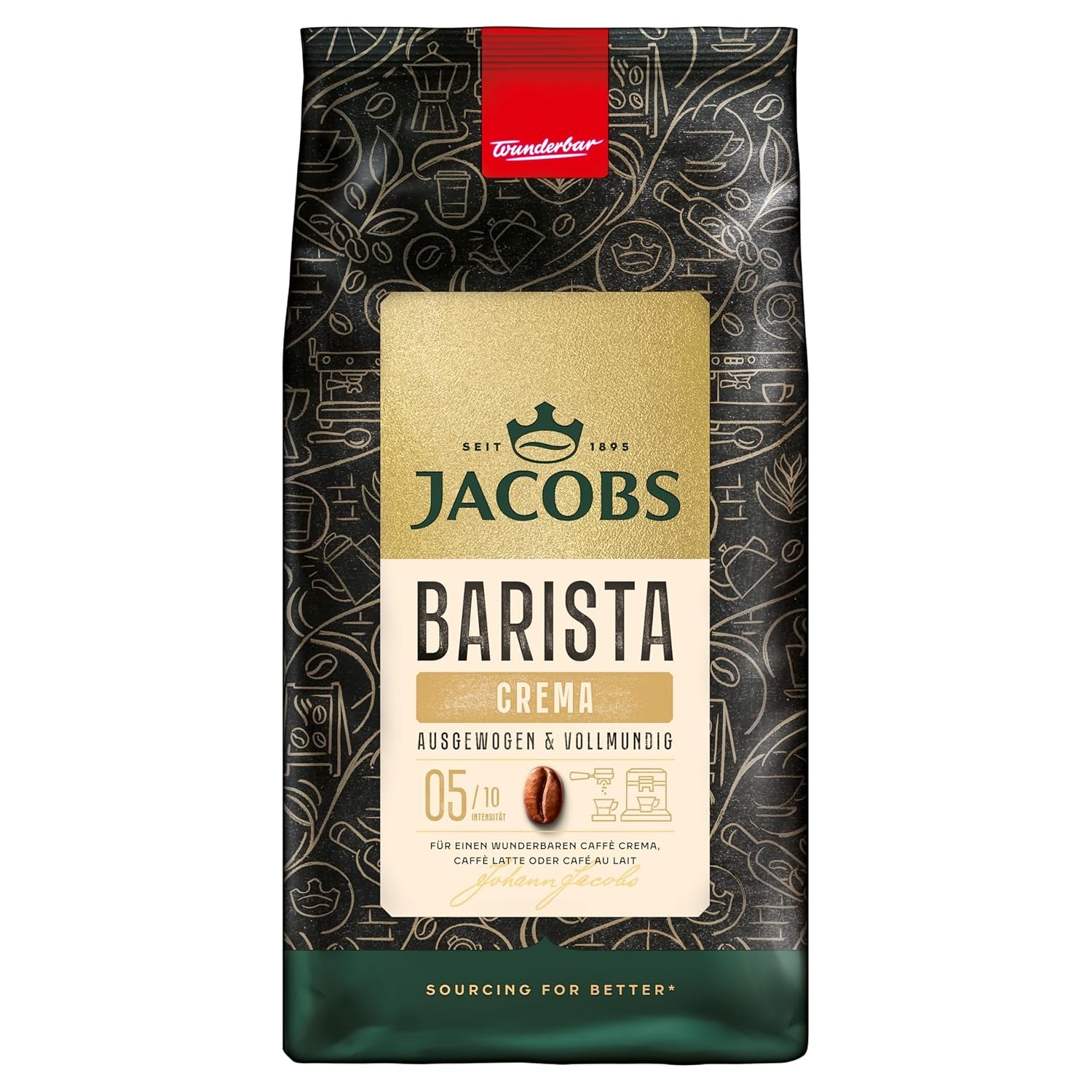 Jacobs Barista Cream Intense Coffee Beans 1kg - Intense, chocolat noir et noix de pécan, grains de café Arabica et Robusta Naty Shop 1 Kg Cream
