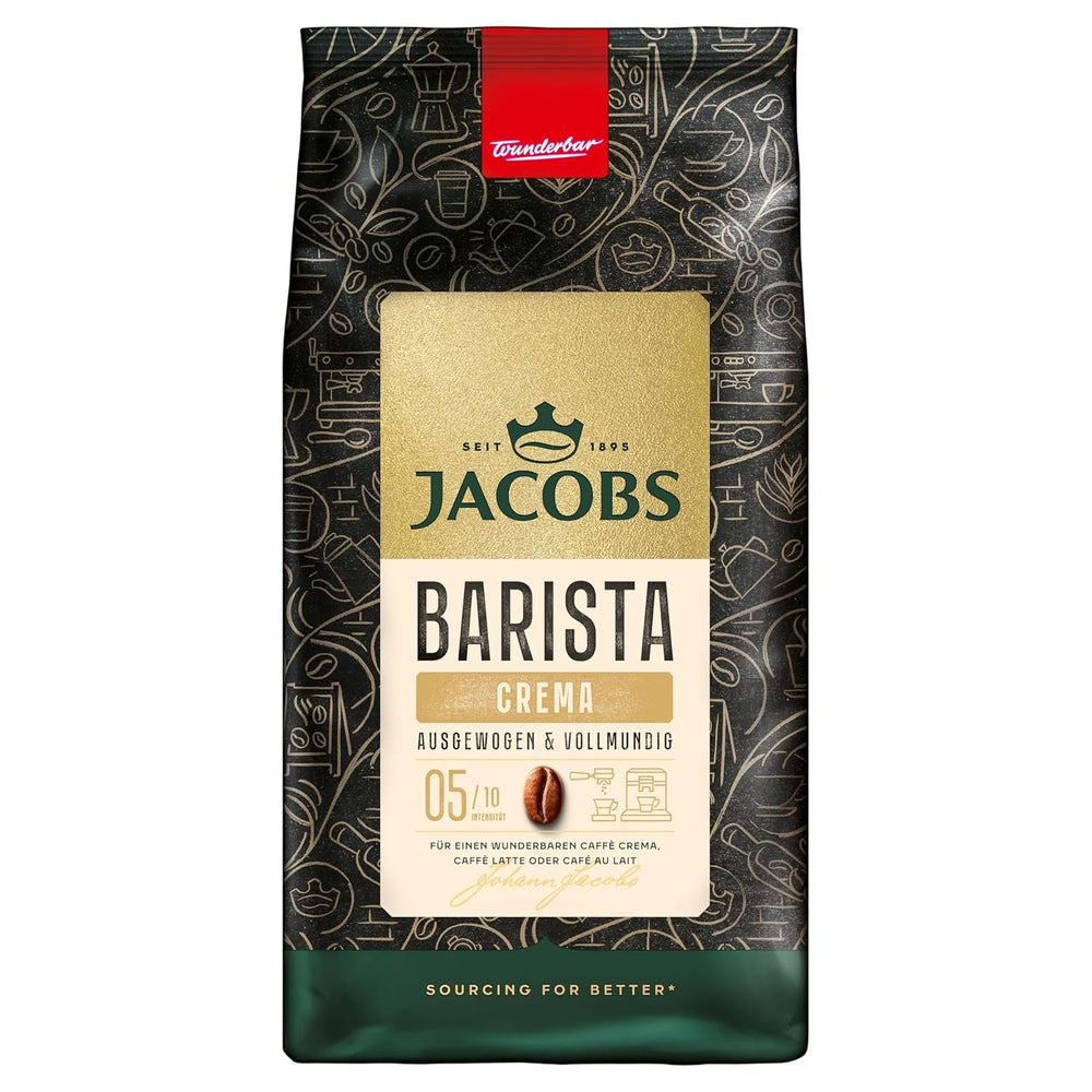 Jacobs Barista Cream Intense Coffee Beans 1kg - Intense, chocolat noir et noix de pécan, grains de café Arabica et Robusta Naty Shop 1 Kg Cream