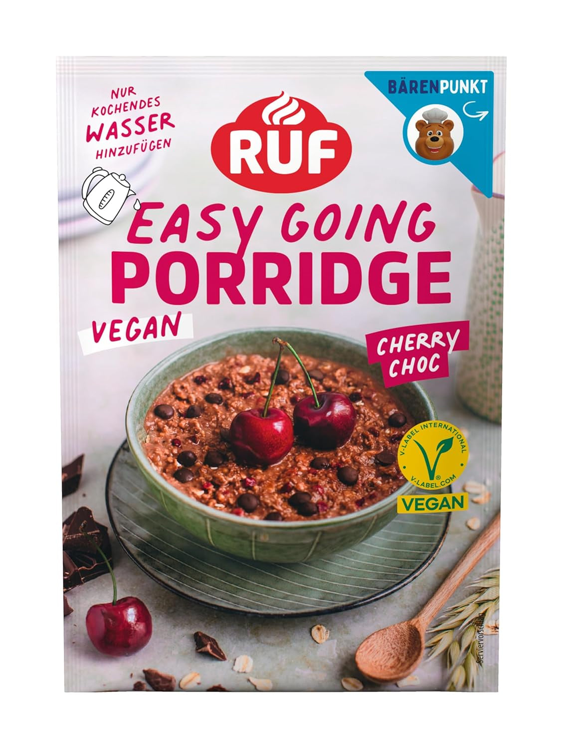 RUF Vegan Porridge aux Noix et Avoine, flocons d'avoine aux amandes, noisettes et graines de lin, facile à préparer, dans un emballage pratique en portions, 1 x 60 g