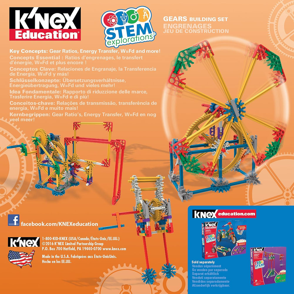 MINT-Forschung Getriebe-Baukastenset, K'NEX Bildung, Basic Fun, 79318, Lernset mit 3 funktionenden Designs, Technik für Kinder, Konstruktionsspielzeug für Young and Mädchen From 8 Jahren