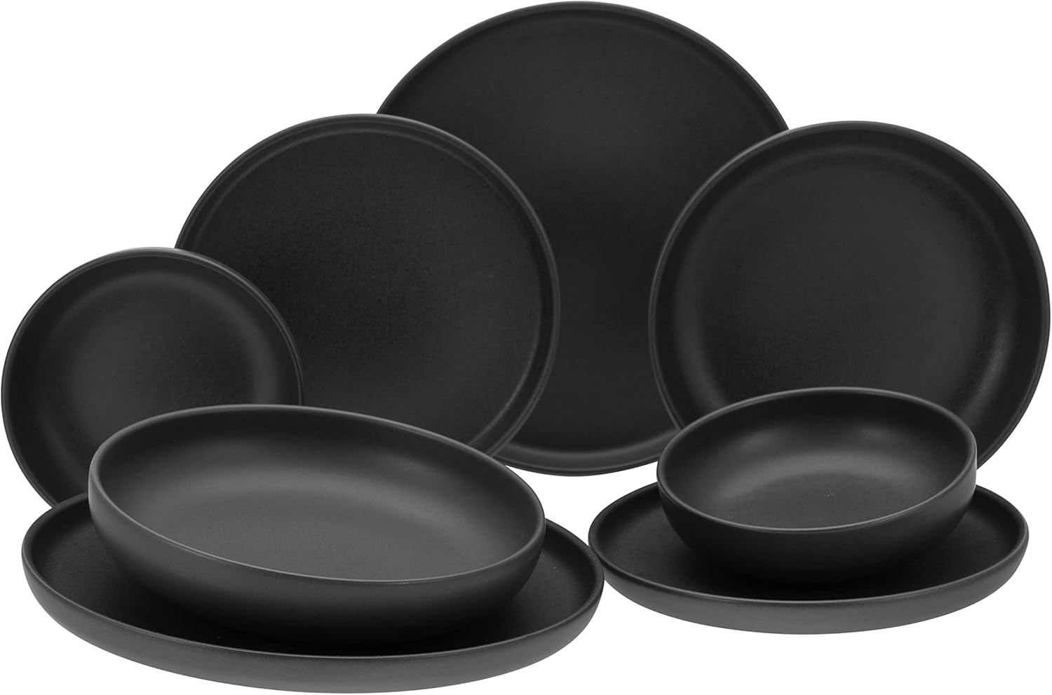 Creatable, 22979, Serie Uno BLACK, 12-Teiliges Geschirrset, Teller Set Aus Steinzeug, Spülmaschinen- Und Mikrowellengeeignet, Fabriqué au Portugal
