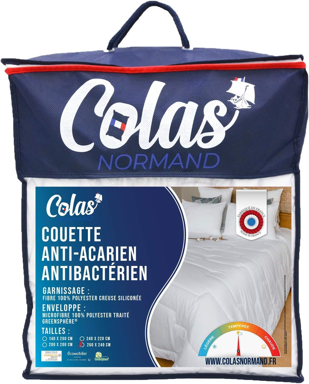 COLAS NORMAND Couette, anti-acariens et antibactérienne, légère, 260 X 240 cm, effet longue durée, hygiène parfaite, microfibre, douce et confortable, lavable, blanc 53130250 Naty Shop Couettes et couettes Blanc 260X240 Cm