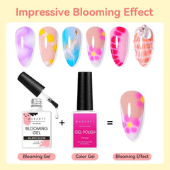 Makartt Blooming Gel Vernis à Ongles – 15 ml Blooming Gel Vernis à Ongles Extension avec Couleur Marbre, Gel Peinture, DIY Manucure Designs d'Ongles, Fleurs, Animaux, Aquarelle, Kit de Manucure Magique