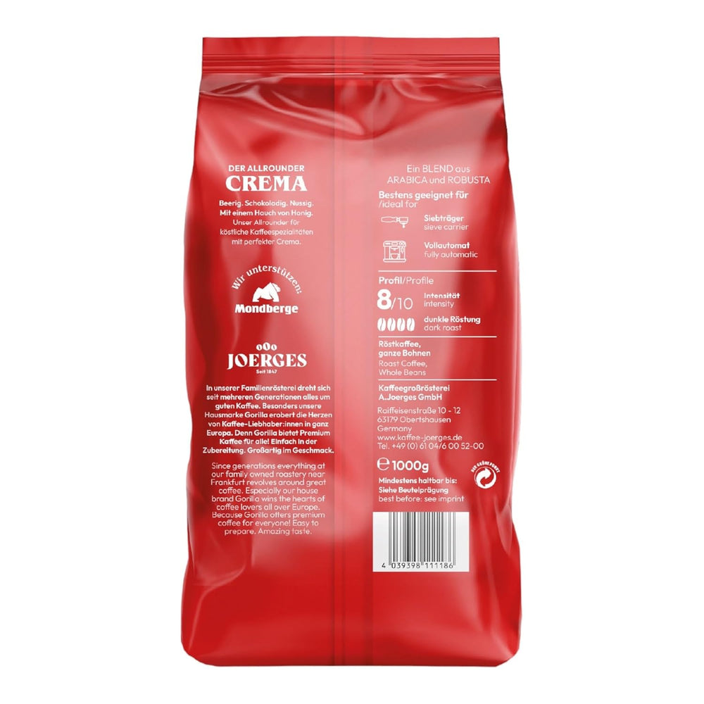 Café en grains Joerges Espresso Gorilla Super Bar Crema, paquet de 5 (5 x 1 kg)