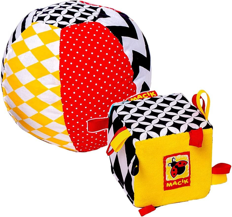magdum 2 set jeu de cube bébé + balle en tissu - jouet de motricité à partir de 1 an - jouet pour enfant 6 mois - jouet Montessori - jouet éducatif 1 an - cadeau pour enfant - balle pour enfant - cube pour enfant - cadeaux pour enfants Jouets Bebe Naty Shop