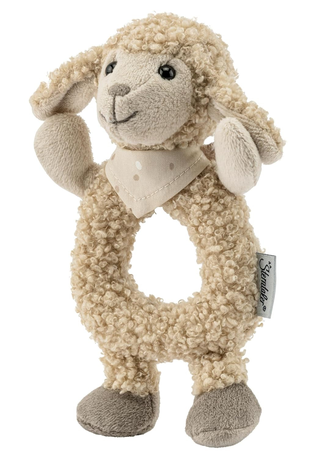 Flocke Sheep Sterntaler Catch Toy - jouet d'activité motrice pour hochet, toucher et jouer - peluche pour bébés et enfants avec le hochet comme ami fidèle - jouet pour bébé en tissu doux de couleur sable Baby Toys Naty Shop