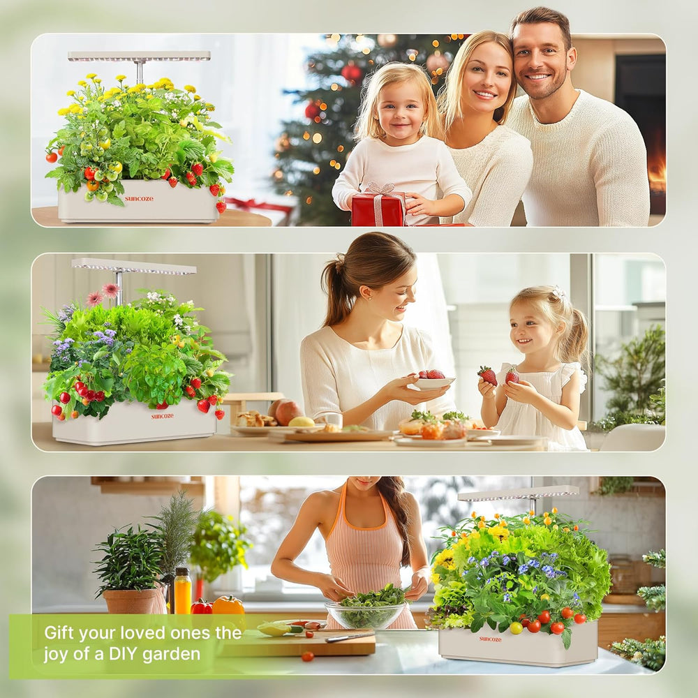 Kit de système de culture hydroponique 12 capsules, lampe de jardin intérieure LED 24 W, réservoir d'eau 4 L avec pompe silencieuse, jardinière d'herbes réglable en hauteur, kit de jardinage intérieur, cadeaux de jardinage, beige