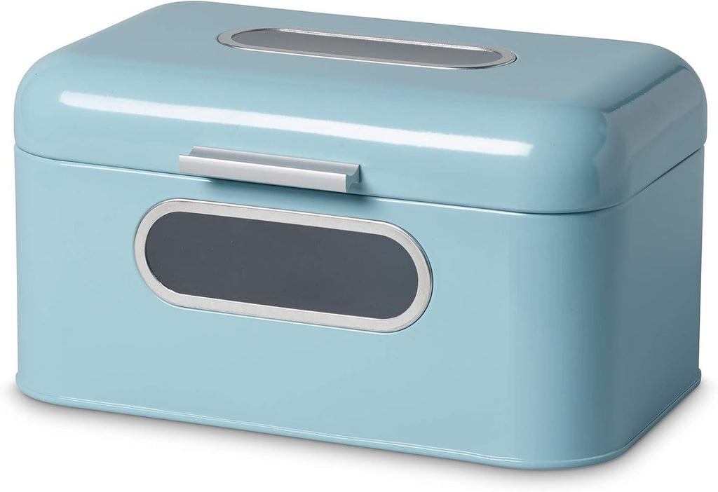 ECHTWERK coș metalic retro pentru pâine cu fereastră de vizualizare și capac, set de 3 cutii de depozitare elegante, capacitate 1,4 litri, roșu Cutii depozitare alimente Naty Shop Albastru deschis S Singur