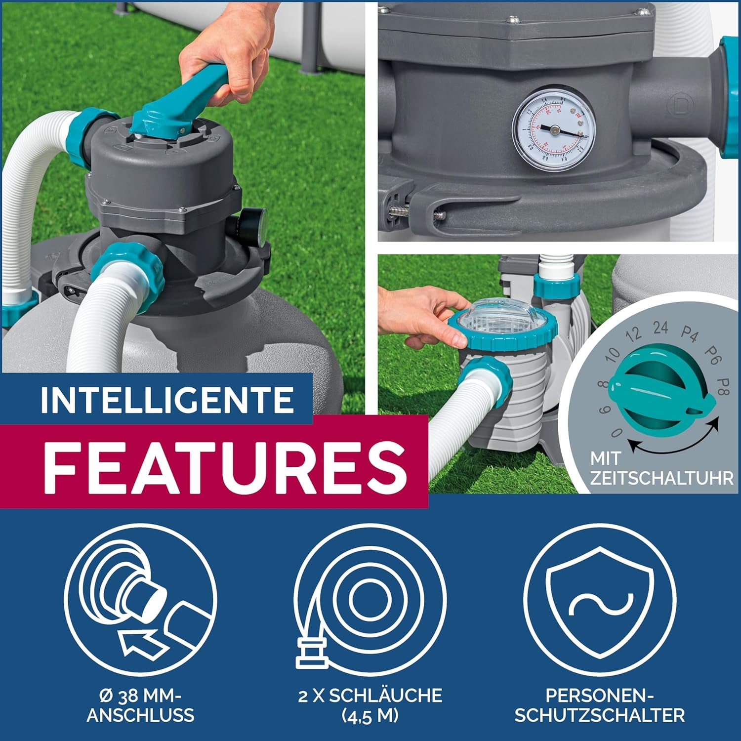 Sistem de filtrare cu nisip Bestway cu temporizator, 5.678 l/h, 230 W