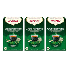 Yogi Tea - Armonie verde, ceai ayurvedic organic cu mirodenii și plante, amestec de ceai verde, lemongrass, mentă, Yogi Tea pachet de 3, 3X17 pliculețe (51 pliculețe de ceai în total), ideal ca cadou