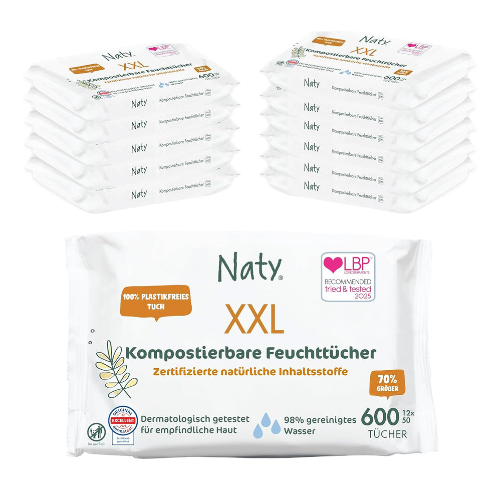Lingettes Naty pour bébé | 100 % à base de plantes et sans parfum pour les peaux sensibles | Lingettes sans plastique et certifiées compostables avec de l'eau purifiée à 98 % | 672 lingettes (12 paquets)