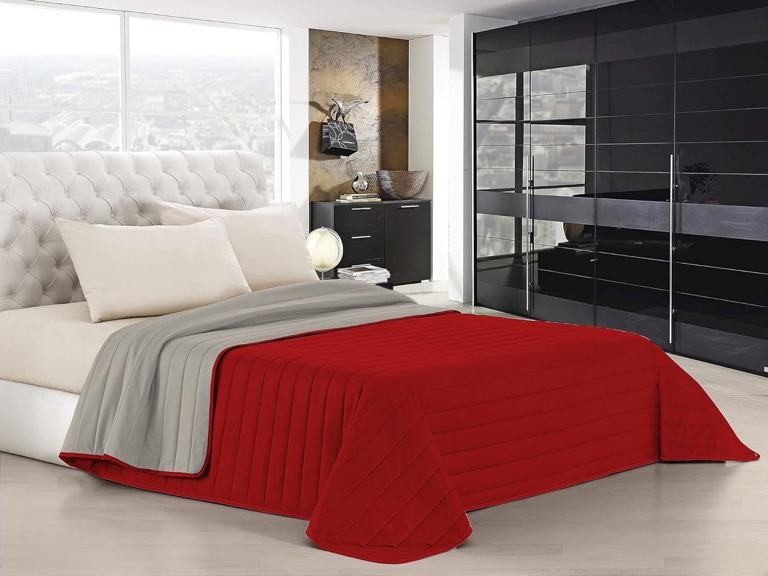 Linge de lit italien Estivo lit simple, linge, Aqua, 170 X 270 Cm Couettes et couettes Naty Shop Rouge/gris clair Matrimoniale, 260X270 Cm