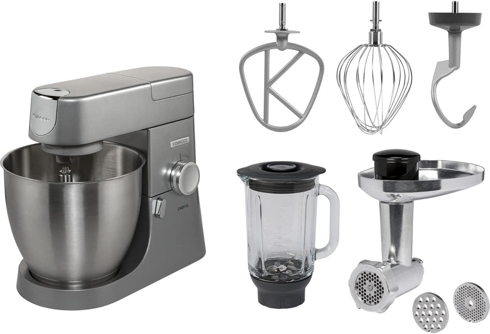 Kenwood Chef KVC3110S Robot Culinaire, Bol à Mélanger en Acier Inoxydable de 4,6 L Mère et Enfant Naty Shop Pack Unique avec Mixeur + Hachoir
