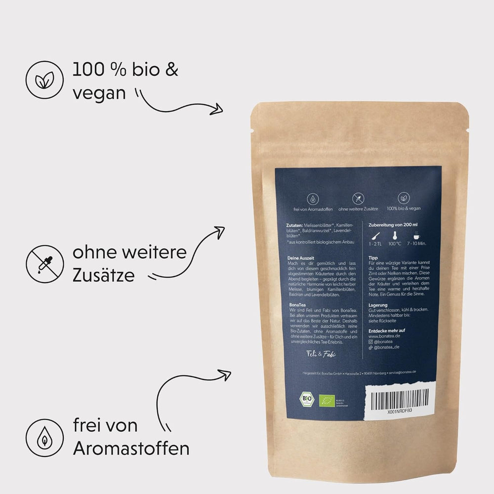 Thé du soir BIO 100 g - Votre pause avec valériane, lavande, mélisse, camomille, mélange de tisanes pour la détente du soir