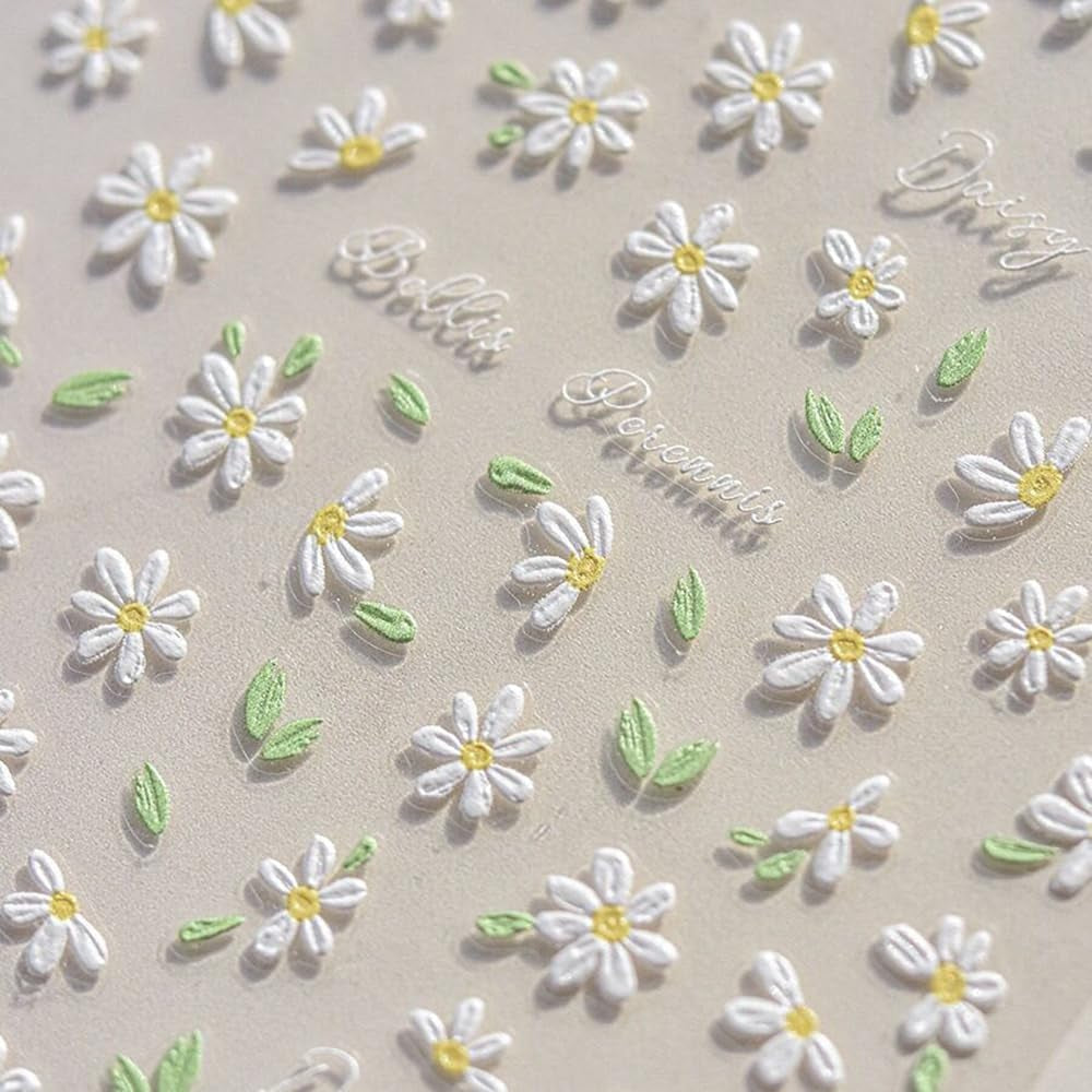 Autocollants pour ongles en forme de marguerites blanches en relief 5D, autocollants pour ongles, feuilles de fleurs, autocollants pour Nail Art, accessoires de décoration d'ongles, autocollants de conception de fleurs, Nail Art