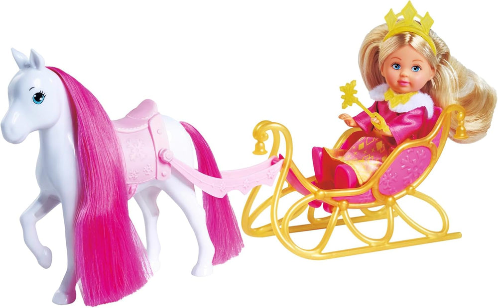 Simba Evi Love Princess Ride, poupée princesse avec traîneau et cheval d'hiver, accessoires princesse, 12 cm, à partir de 3 ans