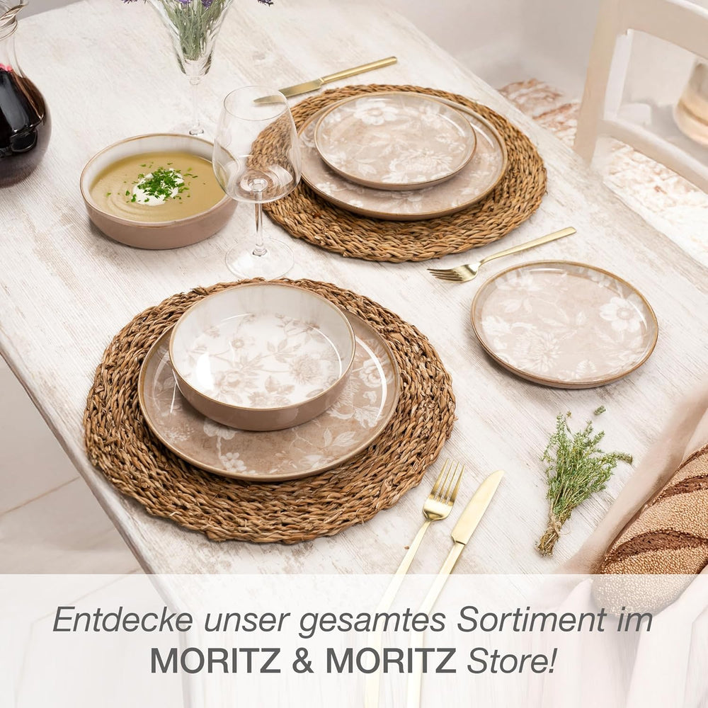 Moritz & Moritz MARIELLA Service de table en grès pour 6 personnes, 24 pièces - Vaisselle beige moderne au design ludique, service à café facile d'entretien avec assiettes, bols et tasses - Service combiné