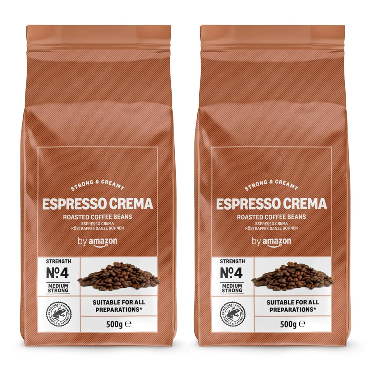 par Amazon Espresso Crema Röstkaffee Ganze Bohnen, 1 kg (2 paquets de 500 g), Rainforest Alliance-Zertifizierung