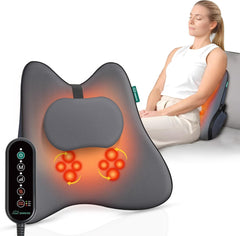 Snailax Oreiller de soutien lombaire ergonomique avec massage et chaleur, oreiller de dos Shiatsu en mousse à mémoire de forme, coussin de siège avec 3 intensités de massage | 2 niveaux de chaleur | 3 minuteries | position assise confortable