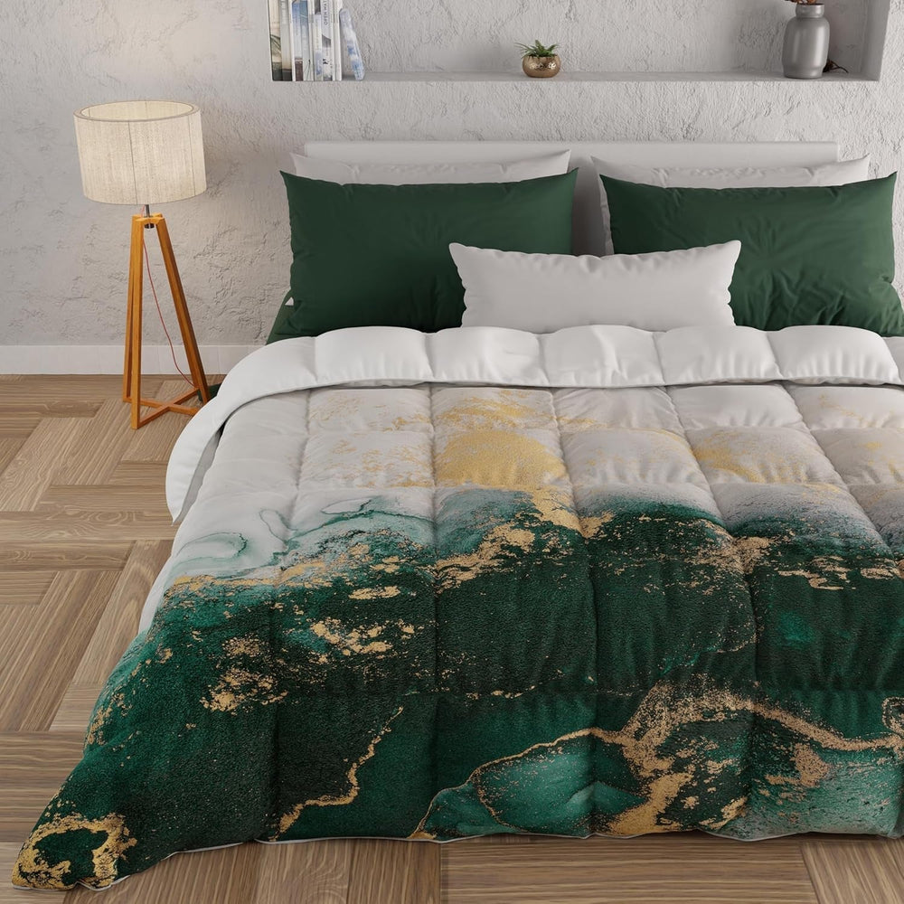 PETTI Artigiani Italiani - Couette d'hiver, Couette d'hiver, Couette simple, Double face, Impression monochrome et numérique, microfibre 100% hypoallergénique, Made in Italy Couettes et couettes Naty Shop Marbre émeraude Lit simple
