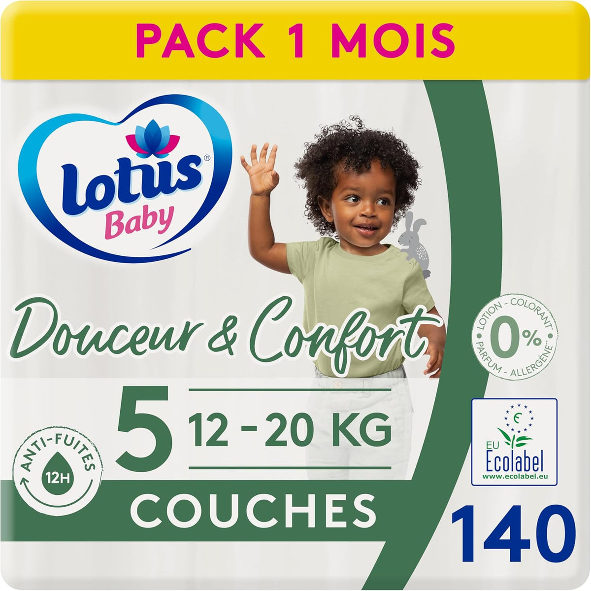 Couches Douceur Naturelle, taille 5 (12-20 kg), 1 mois, 140 couches