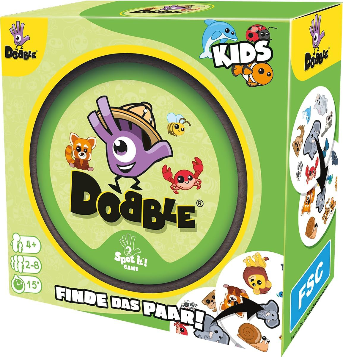 Zygomatic, Dobble Kids, Eco-Sleeves, Jeu pour enfants, Jeu de cartes, 2-8 joueurs, 4 ans et plus, 15 minutes, Allemand