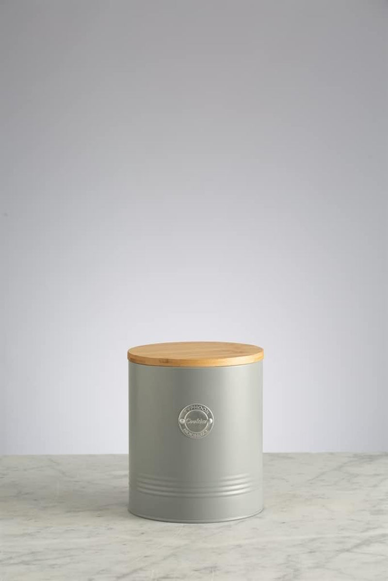 Collection LIVING, pot à biscuits avec couvercle | gris pastel | Boîte de rangement pour biscuits de 3,4 L | pot à biscuits en acier avec couvercle | Bocaux de conservation hermétiques en bambou avec couvercles Naty Shop Boîtes de conservation des aliments