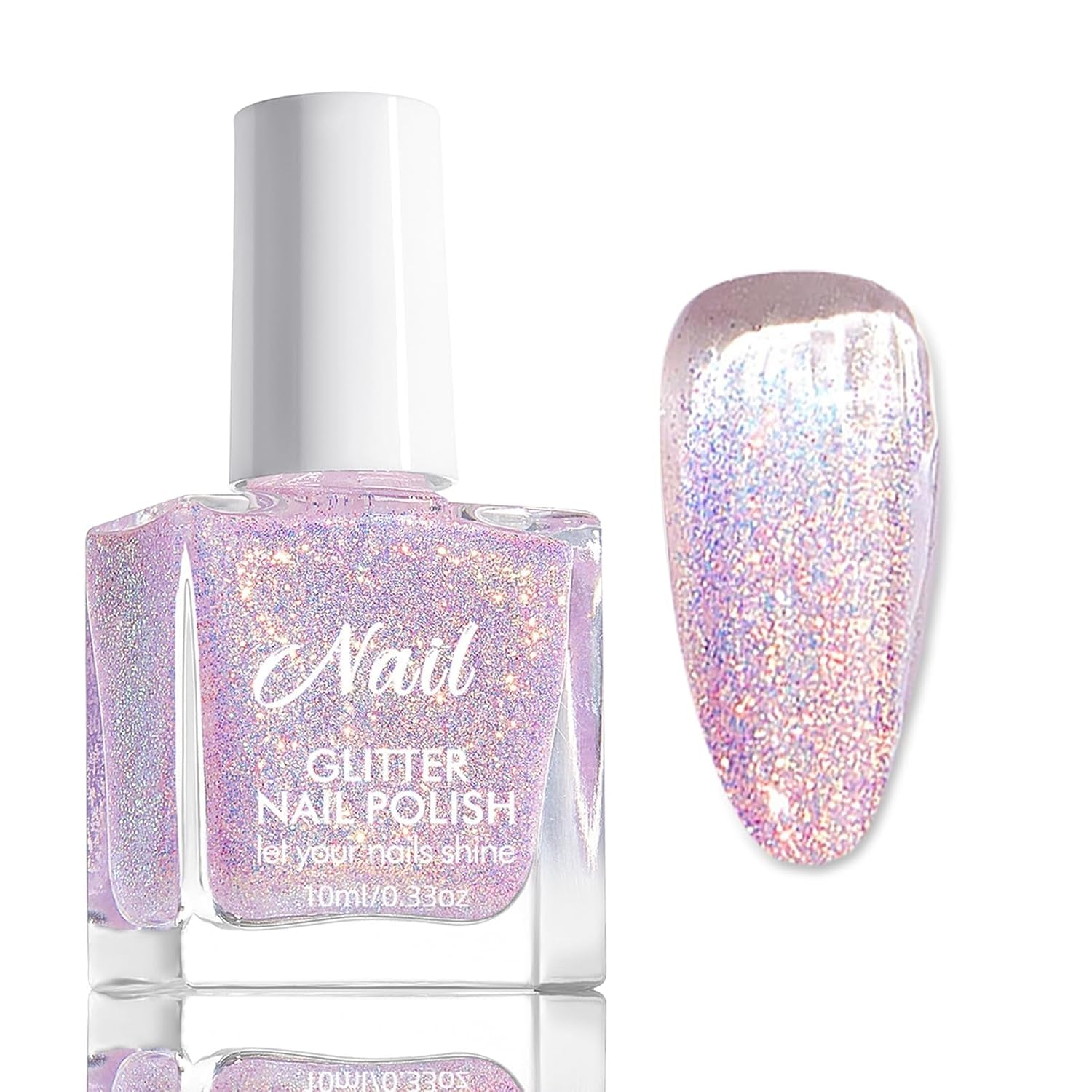 Oja cu sclipici roz - Oja non-toxică, pe bază de apă, pentru femei - Oja cu uscare rapidă - Oja cu sclipici reflectorizant pentru nail art DIY acasă (Roz transparent, 10 ml)