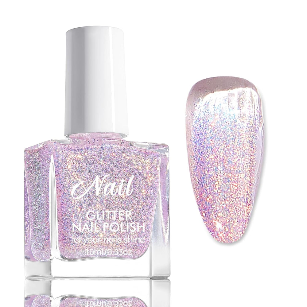 Oja cu sclipici roz - Oja non-toxică, pe bază de apă, pentru femei - Oja cu uscare rapidă - Oja cu sclipici reflectorizant pentru nail art DIY acasă (Roz transparent, 10 ml)