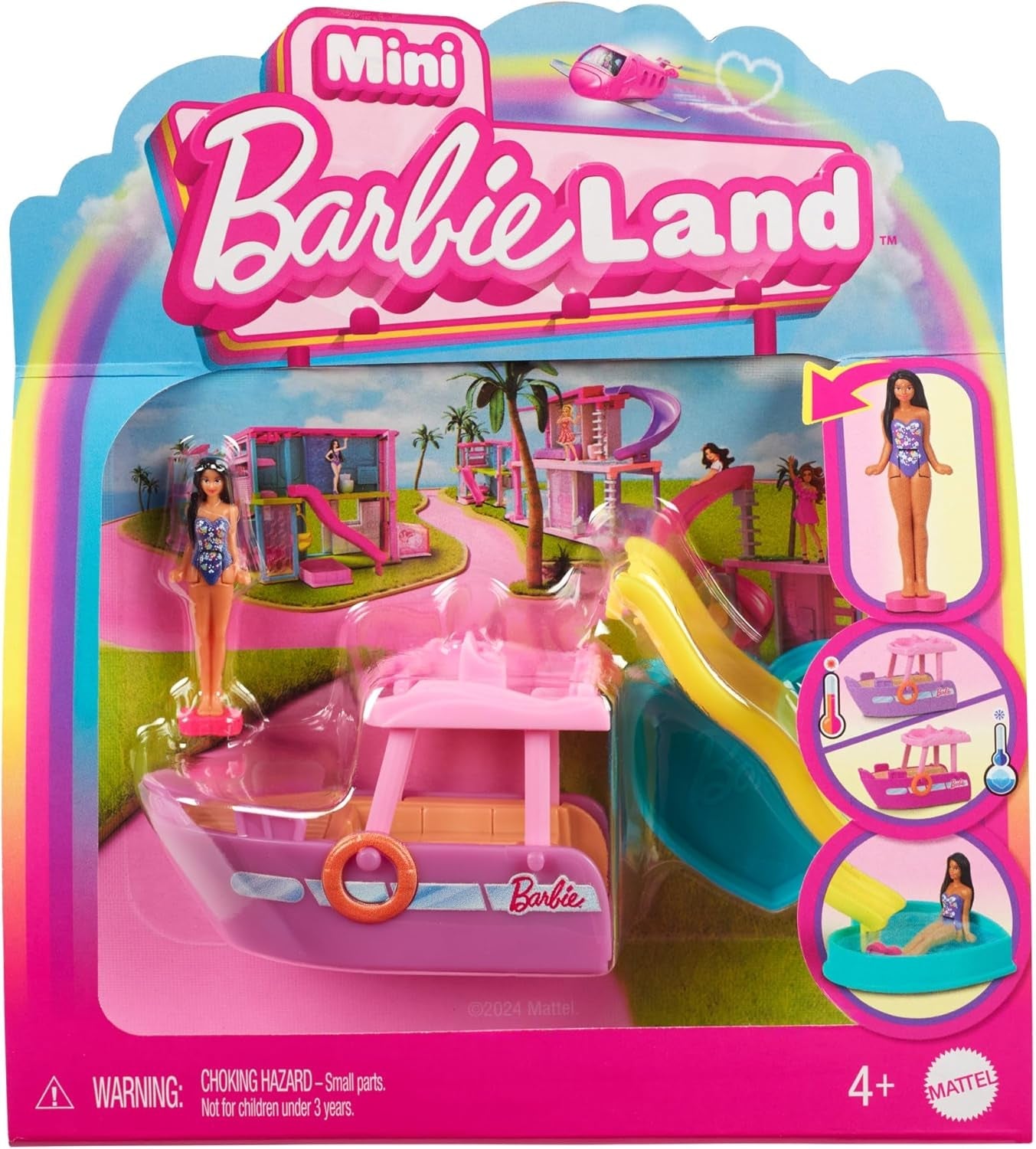Barbie Mini BarbieLand Puppen- und Spielzeugfahrzeug-Sets, 1,5-Zoll-Puppe und ikonisches Spielzeugfahrzeug mit Farbwechsel-Überraschung, HYF40