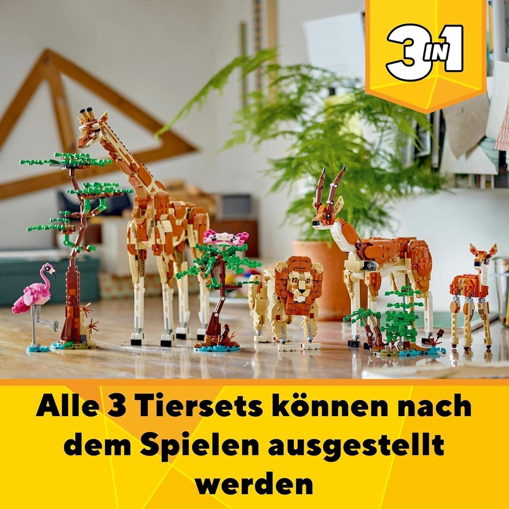 LEGO Creator 3In1 Animal Safari, set créatif avec figurines d'animaux, 3 options de construction : girafe, gazelle et lion jouets, animaux jouets pour filles et garçons, cadeau naturel pour les enfants à partir de 9 ans 31150 Jeux de construction Beuche den LEGO-Store
