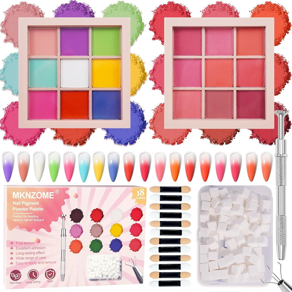 9 couleurs pigment pour ongles, poudre à ongles en poudre, 100 pièces de poudre pour nail art avec poudre métallique, poudre de poudre ombrée pour décoration d'ongles pour bricolage, B