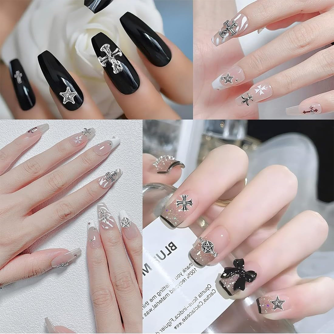 100pcs porte-clés à ongles en croix 3D, porte-clés à ongles en croix, porte-clés à ongles chromés, accessoires d'ongles vintage, décorations d'ongles DIY, pour femmes et filles, décorations d'ongles DIY