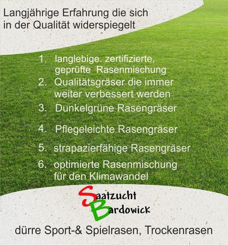 Sport + Spielrasen Strapazierfähig Gebrauchs - Rasenmischung Für Trockene Standorte Dürreresistente 10Kg Für Ca. 300 M² Sportrasen