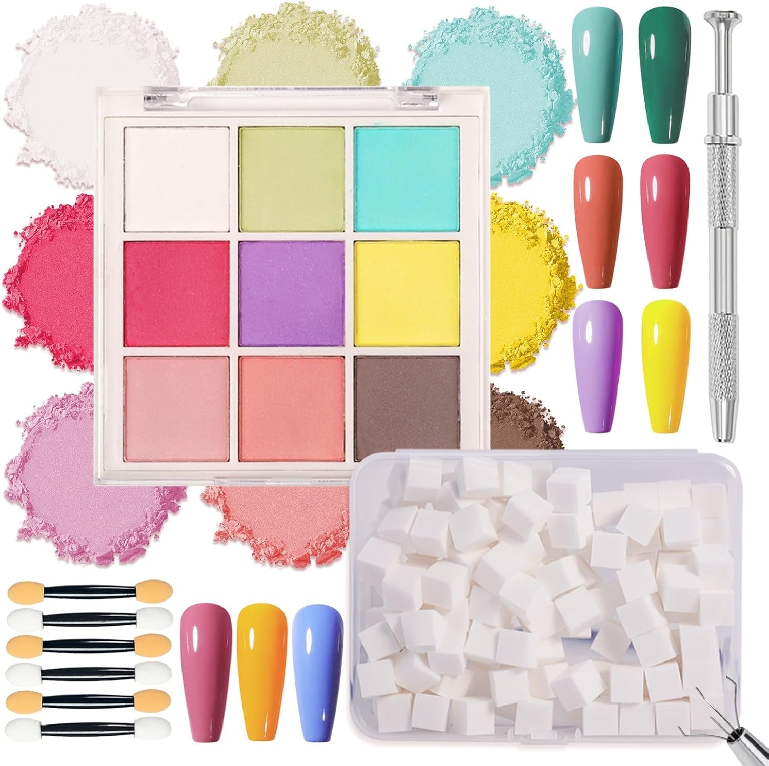 9 couleurs pigment pour ongles, poudre à ongles en poudre, 100 pièces de poudre pour nail art avec poudre métallique, poudre de poudre ombrée pour décoration d'ongles pour bricolage, B