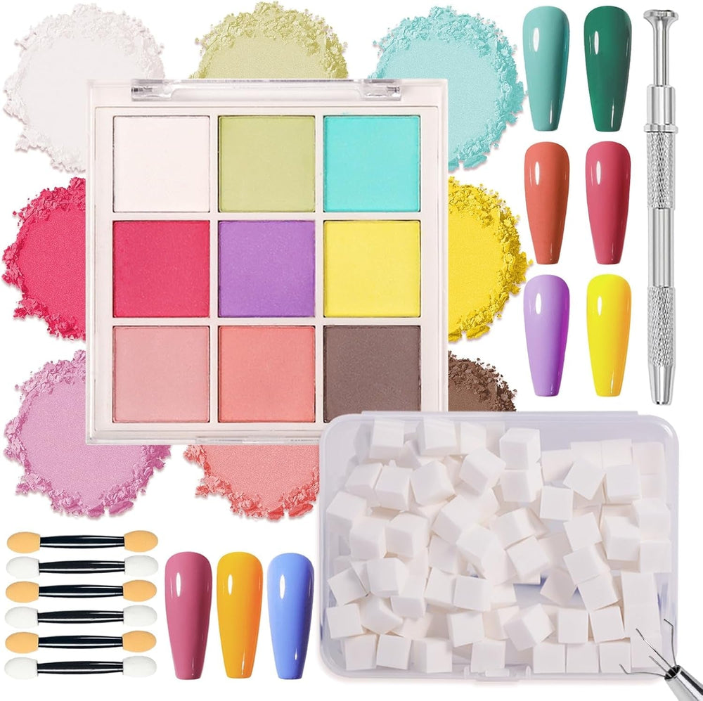 9 couleurs pigment pour ongles, poudre à ongles en poudre, 100 pièces de poudre pour nail art avec poudre métallique, poudre de poudre ombrée pour décoration d'ongles pour bricolage, B