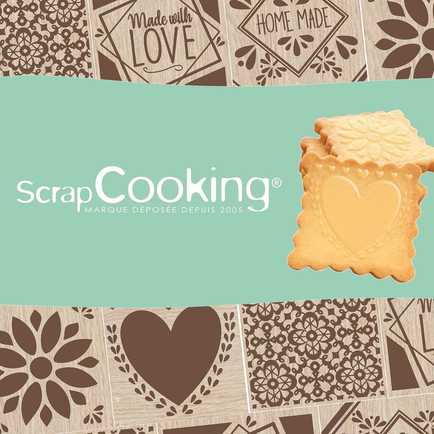 COOKING LEAVES 5139 Tampon décoratif en bois pour pâtisserie, maison avec 1 emporte-pièce, emporte-pièce et cube décoratif en relief sur 5 faces 5139