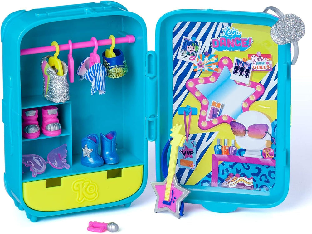 Suzie's Suitcase - Puppenkoffer mit über 14 Modeaccessoires und exklusiver Puppe mit 3 lustigen Ausdrücken. Enthält Kleidung, Accessoires und Schuhe, Kleiderbügel und ein exklusives Haustier